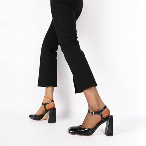 Zamikoo Womens Ankle Strap Square Toe Chunky Heel Pumps Shoes Dressy 3.5 Inches4