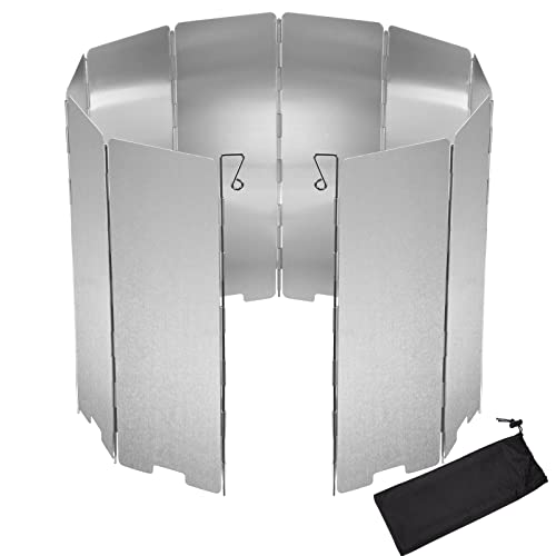 Parabrisas para Camping 10 Placas Plegable Aluminio Estufa de Gas Parabrisas Portatil Pantalla de Viento Cortavientos para al Aire Libre Acampar Cover