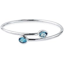 Diamond Wish Sterling Silver Oval-Cut Swiss-Blue Topaz Stackable Bypass Bangle Bracelet 2.75 ct