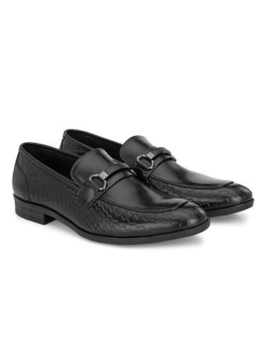 Image of San Frissco Men's Loafers Brown Textured Handcrafted Formal Horsebit Shoes /Slip-on Shoe for Office, Wedding & Parties /Easy to Match Moccasins with Stylish Lightweight and Comfortable