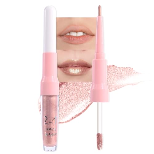 Image of evpct Champagne Gold Metallic Glitter Lip Liner and Lipstick Combo Lip Gloss Stain Set Makeup for Women Long Lasting Waterproof 24, Blonde Frosted Metallic Shimmer Glossy iridescent Liquid Lipstick 05