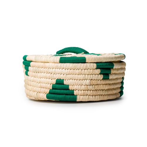 Image of Handmade Sabai Grass Box for Roti /Chapati /Paratha /Dry Fruits | Kitchen Decor Cum Utility (Green Triangle) | 23 * 23 * 8 cm
