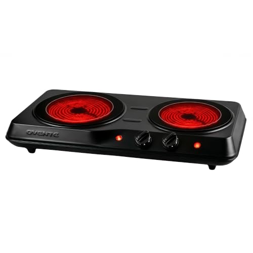 OVENTE Electric Infrared Double Burner, 1700W Hot Plate, Black BGI102B
