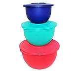 Tupperware Set of 3 Impressions Classic Nesting Bowls in 5.5, 10 & 18 Cup Sizes - Tokyo Blue, Parrotfish, Emberglow