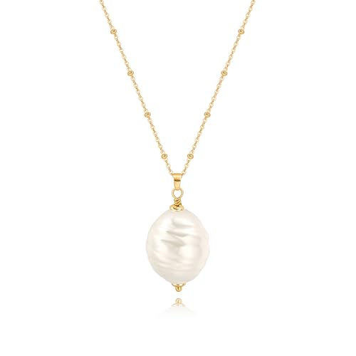 KOOUNUATA Large Baroque Pearl Pendant Necklace Dainty 18k Gold Long Necklace 23.6”-25.6” Satellite Beaded Y Necklace for Women