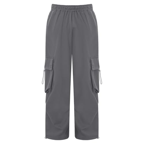 iiniim Kids Girls Casual Wide Leg Cargo Pants Boys Loose Baggy Trousers for Sports Workout Outdoors Activewear2