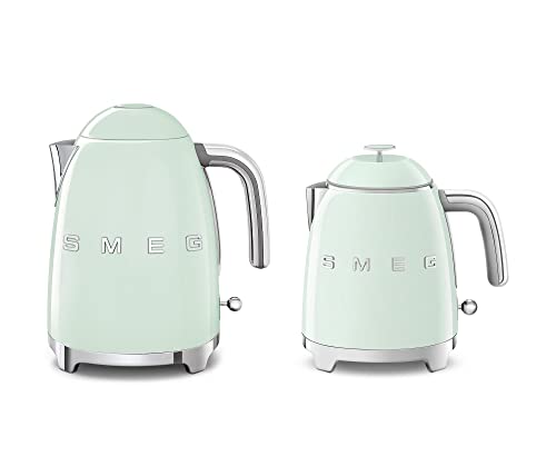 Smeg, Petite Bouilloire Électrique KLF05PGEU 0,8 L, Filtre Inox, Arrêt Automatique de Sécurité, Indicateur Niveau d'Eau, Base Antidérapante et Range Cordon Intégré, Puissance 1400W, Vert Pastel