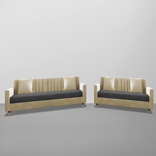 Image of Casaliving Garcia 3+2 Seater Sofa Set for Living Room (Cream - Black)