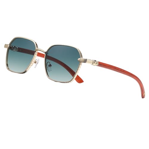 Giovanni Retro Wooden Sunglasses Fashion Aviator Retro Polygon Sunglasses Non Prescription Shades for Women Men