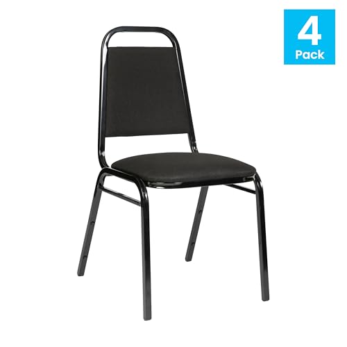Image of Flash Furniture 4 Pack Hercules Series Trapezoidal Back Stacking Banquet Chair in Black Fabric - Black Frame