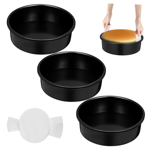 LIGIGWASH 3 Piezas molde para pasteles sartén antiadherente moldes para pasteles de boda suministros para hornear papel pergamino para freidora aérea papel de freidora acero carbono Black