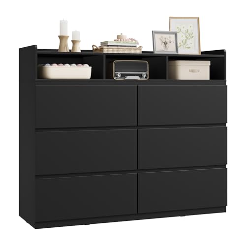 WOLTU Commode avec 6 Tiroirs et 3 Compartiments Ouverts, 120x40x100 cm, Armoire de Rangement Multifonctionnelle sur 4 Niveaux, pour Chambre, Salon, Entrée, en...