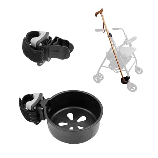 KMINA Stockhalter für Rollator und Rollstuhl, Breiter Gummi Krückenhalter für Gehstöcke, Orthopädische Halterung für Gehhilfen, Werkzeugloses Rollator Schwarz, Patentiert