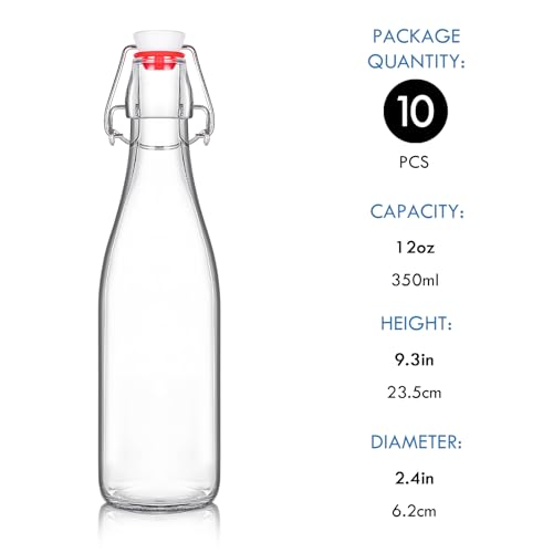 Image of YEBODA 12 oz Clear Swing Top Glass Bottles with Airtight Lids, 10 Pack