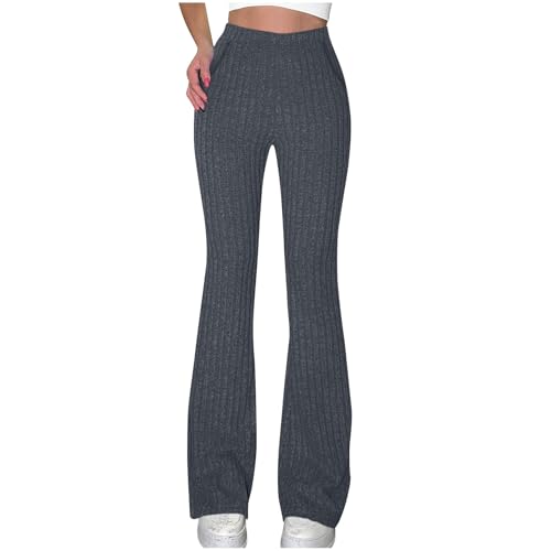 Women Flare Leggings Ribbed Pants High Elastic...