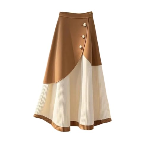 Women Contrast Color Patchwork Knit Skirt Winter Irregular Hem Elegant High Waist Casual Skirts