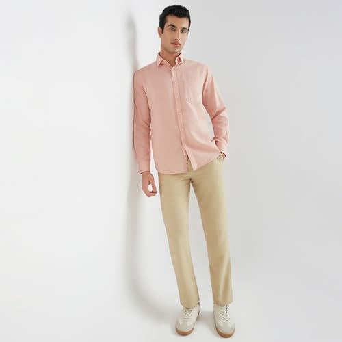 Image of Raymond Men Slim Fit Solid Pattern Linen Cotton Blend Regular Collar Full Sleeve Casual Shirt