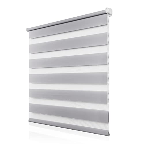 Doppelrollo Klemmfix ohne Bohren 40x120cm(BxH), Rollos für Fenster ohne Bohren Hellgrau, Duo Rollo Klemmrollo, Lichtdurchlässig & Sichtschutz,Fenster Rollos für Innen