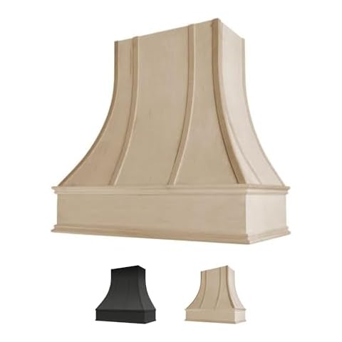 Riley & Higgs Curved Front Unfinished Range Hood Cover Strapped With Block Molding - Wall Mounted Wood Range Hood Covers, Plywood and Maple | 30 Inches Wide x 48 Inches High Cover