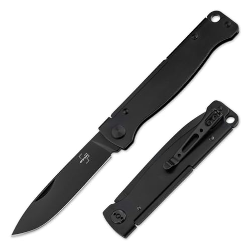 BÖKER PLUS® Atlas All Black - schwarzes Zweihandmesser mit Clip legal - kleines Slipjoint Messer 42a konform - EDC Taschenmesser mit 6,7 cm Sandvik Droppint Klinge - Outdoor & Survival Klappmesser