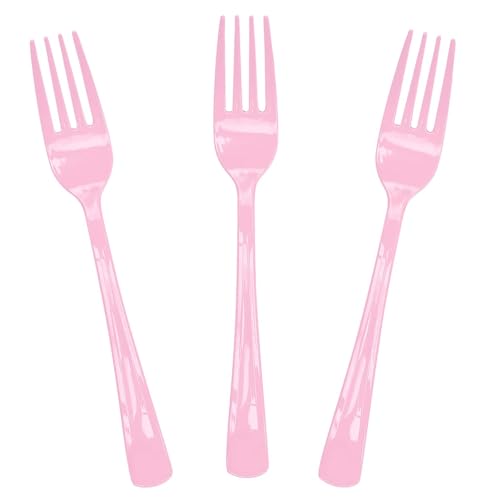 SietDESEO 25 PCS Light Pink Plastic Forks Baby Pink Forks Disposable Utensils Heavy Duty Disposable Cutlery for Birthday Wedding Baby Shower Bridal Shower Plastic Silverware