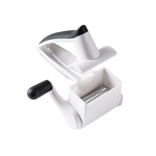 Râpe à fromage rotative 3 en 1 avec tambour amovible – Râpe à manivelle en acier inoxydable pour chocolat, noix, gingembre, ail, légumes (blanc)