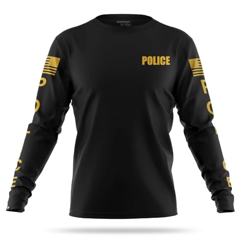 13FA Police Mens Performance Long Sleeve Black/Gold- Small