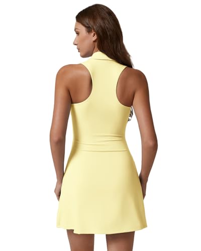 Image of QINSEN Womens Zip Front Tennis Dress Polo Collar Racer Back Workout Golf Dresses Build in Shorts with Pockets