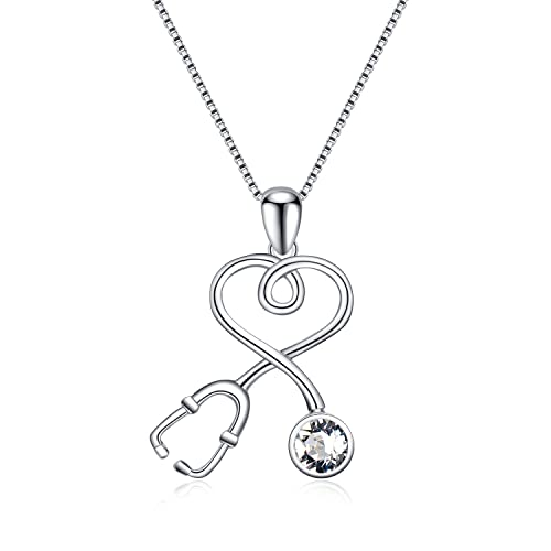 AOBOCO Collar Mujer Plata de Ley 925 con Colgante Corazon en Forma de Estetoscopio Joyería Regalo para Enfermero Médico Estudiantes de Medicina Esposa Amigos Cumpleaños