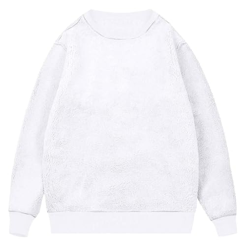 Camiseta térmica de manga larga para hombre, forro polar, camiseta térmica, cuello redondo, manga larga, ropa interior térmica, forro polar interior cálido, Blanco, 3XL