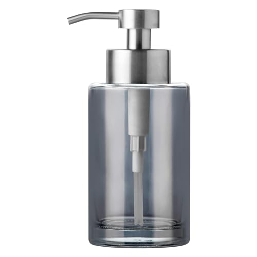 Image of Enra Silver Soap Dispenser, Glass Hand Soap Dispenser Liquid Pump Bottle | 12oz Thick Glass Design With Stainless Steel Pump. Clean Contemporary Style Enhances Countertops, Sinks And Modern Interiors.
