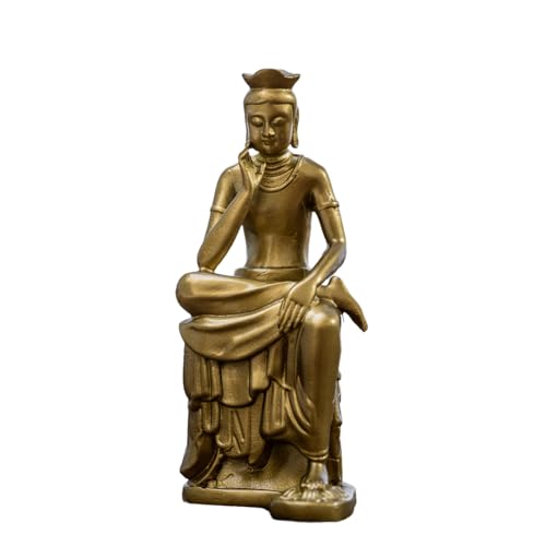 弥勒菩薩 半跏思惟像 仏像 黄銅製 仏壇仏像 置物 開運 風水 祈る 厄除け(高さ6.6cm×巾2.7cm×奥行3.7cm) (古美色)