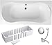 Produktbild VBChome Badewanne 180x80 cm Acryl SET 3in1 Wannenträger Siphon Wanne Rechteck Weiß Classic Styroporträger Ablaufgarnitur in Chrom Viega Simplex für 2 Personen (180x80)