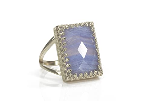 Bague agate rectangle argent 925 : la bague de fiançailles originale et symbolique. - 3