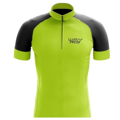 Camisa de Ciclismo Masculina Manga Curta Way Fresh Verde Limão Proteção UV Slim Confortável Pro Bike