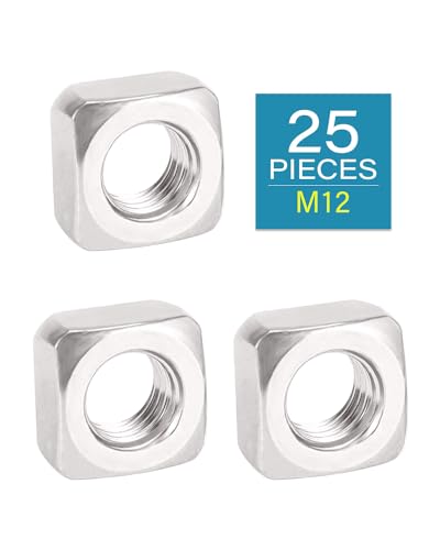 Image of M12-1.75 Square Nuts - IMScrews 304 Stainless Steel Square Nuts - Durable Fasteners for Home Repairs and Professional Engineering Pack of 25