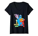 Womens Sesame Street 1st Birthday V-Neck T-Shirt