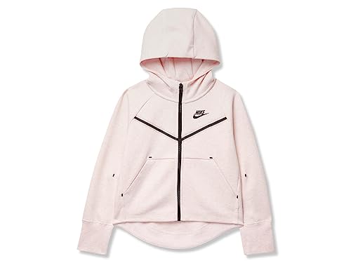 Nike Girl's NSW Tech Fleece Full Zip Hoodie (Little Kids/Big Kids) Pink Foam/Heather/Black MD (10-12 Big Kid)