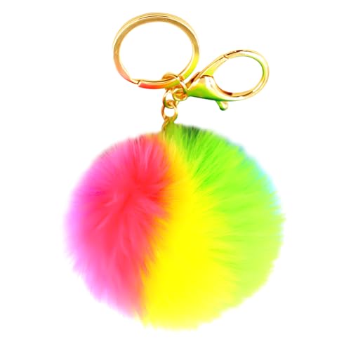 Bojueshaw Porte-clés en peluche douce avec pompon arc-en-ciel, pendentif boule en fausse fourrure avec porte-clés, pour femme et fille à suspendre dans un...