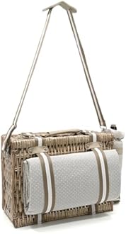 19Pcs Insulated Wicker Picnic Basket for 2 with Picnic Blanket Wine Bag, Picnic Set with Cooler and Full Tableware, Polka Dots