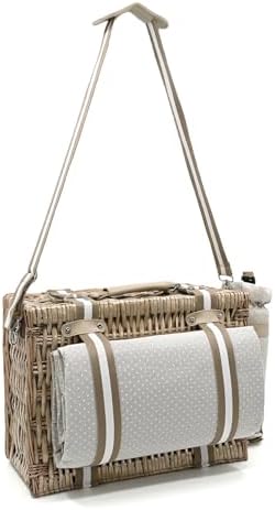 19Pcs Insulated Wicker Picnic Basket for 2 with Picnic Blanket Wine Bag, Picnic Set with Cooler and Full Tableware, Polka Dots