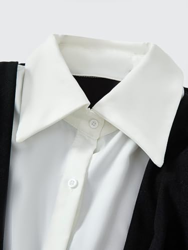 Women's Elegant Button Down Peplum Blazer Ruffle Long Sleeve Color Block Work Office Suit Jacket3