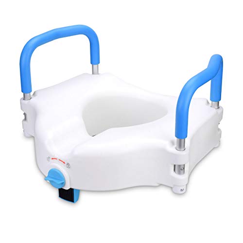 Health Line Massage Products 5 inch Elevated Raised Toilet Seat Commode Seat Riser, with Removable Padded Handles & Locking Mechanism, Portable and Sturdy for Handicapped, Elderly and Seniors