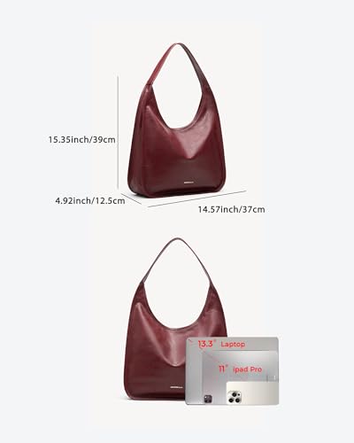 Image of NEWBELLA Hobo Purse, PU Leather Shoulder Bag, Tote Handbag for Work and Travel (Burgundy)