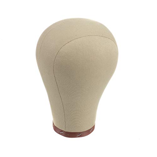 Wig Head Cork Canvas Block Head with Stand for Wig Making,Styling and Display, Mannequin Head with Mount Hole (22")