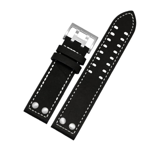 AJASMKLX Correa de reloj de cuero apta for Hamilton Fit for correa de reloj Seiko Remache Hombres Ajuste militar for piloto Khaki Field Aviation 20 mm 22 mm Accesorios(Black white line S,22mm)
