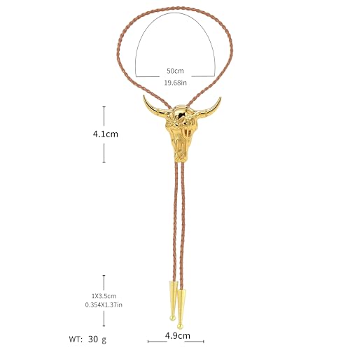 Image of Jeilwiy Bolo Tie for Men Western Cowboy Tie Necklace Gold Bolo Tie Leather Necktie Halloween Tie Accessories for Women