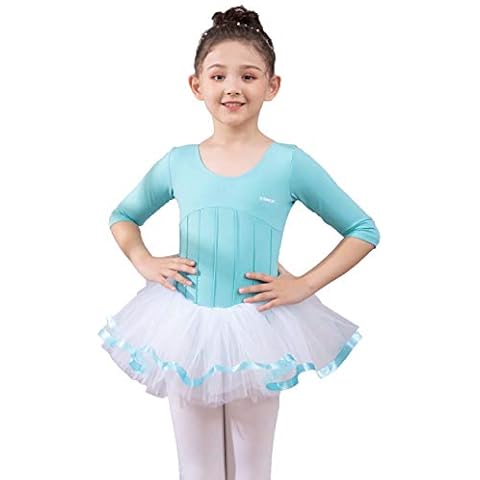 s.lemon Leotardos de Ballet, Niños Media Manga Baile Vestidos Ballet Vestido Danza Leotardos con Falda Azul Cover