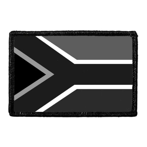 South Africa Flag - Black and White | Hook and Loop Attach for Hats, Jeans, Vest, Coat | 2x3 in | by Pull Patch