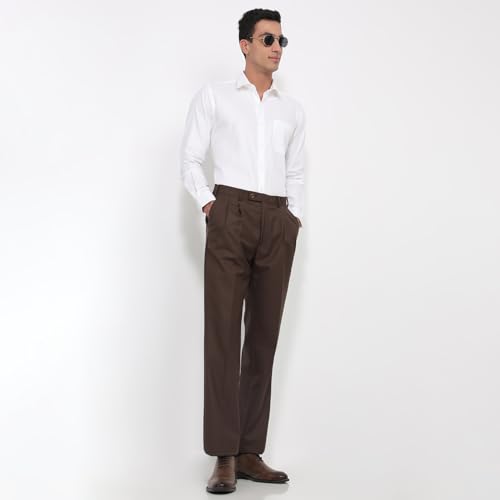 Image of Park Avenue Men Comfort Fit Solid Pattern Poly Wool Blend Double Pleat Formal Trouser